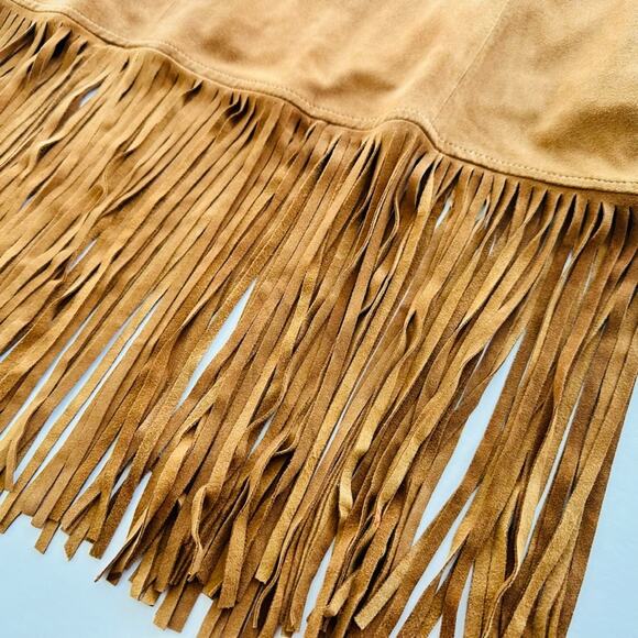 Vintage Etcetera Suede Fringe Skirt Camel Tan Size 4 Boho Western Festival - Picture 2 of 8